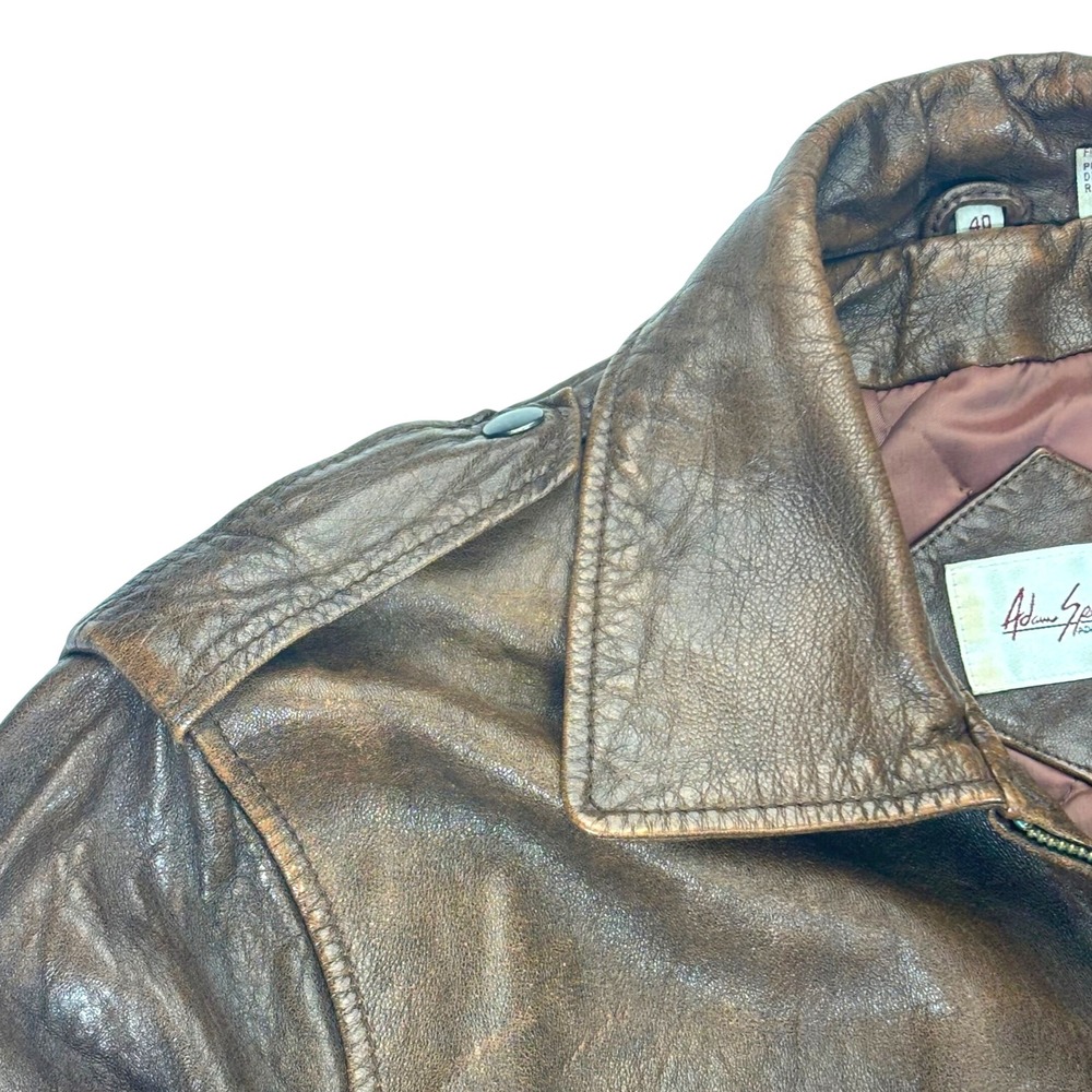 Vintage Leather Bomber Jacket Brown Distressed Aviator Flight 80s Adam Spencer M - Picture 12 of 16
